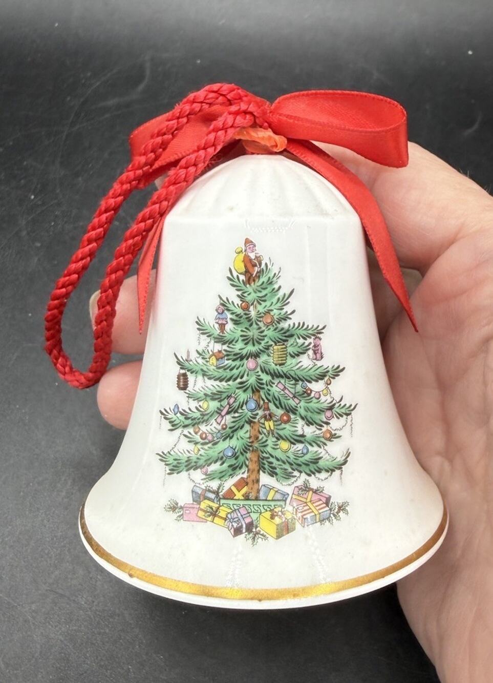 Vtg SPODE CHRISTMAS TREE BELL Ornament FINE BONE CHINA 4th Series ENGLAND -LO30